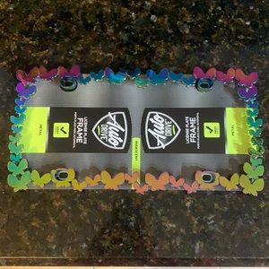 Holographic butterfly license plate cover